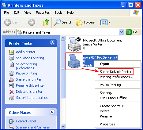 change default printer windows 7