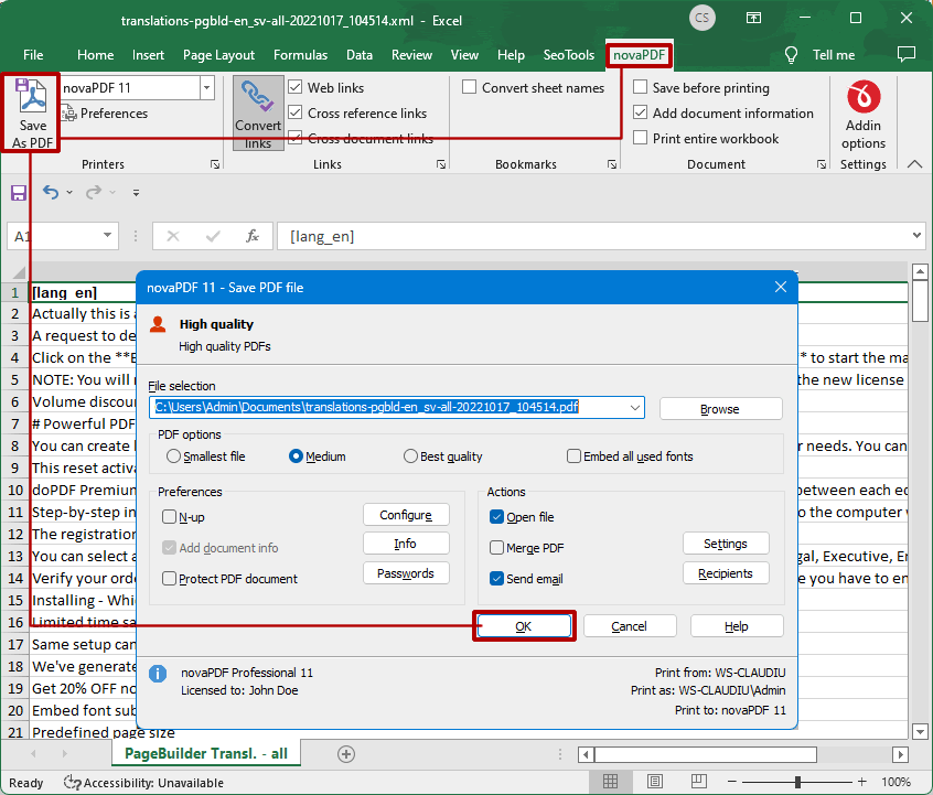 Convert Excel To Pdf Microsoft Excel Spreadsheets To Pdf Novapdf