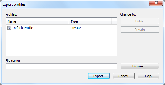 export profiles window export profiles window
