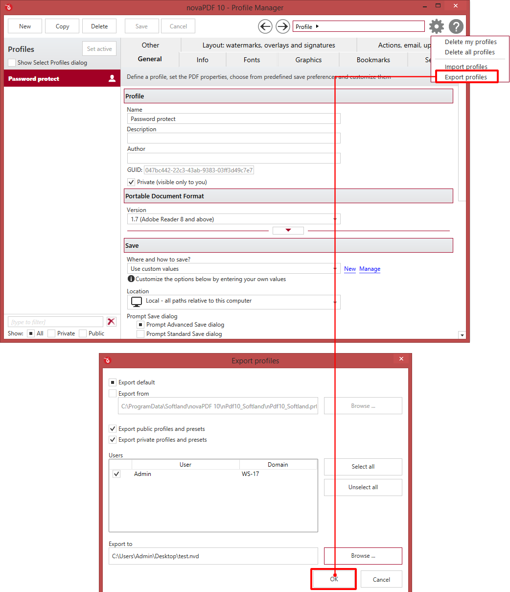 Export profiles from novaPDF Export profiles from novaPDF