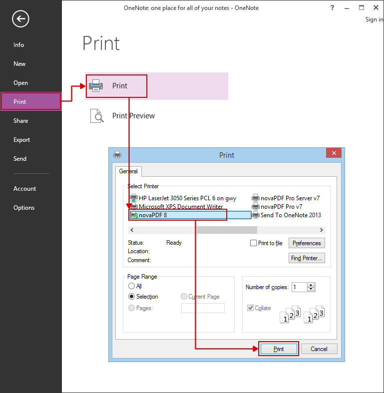 onenote for windows 10 export to pdf