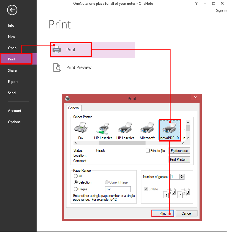 cannot print to onenote