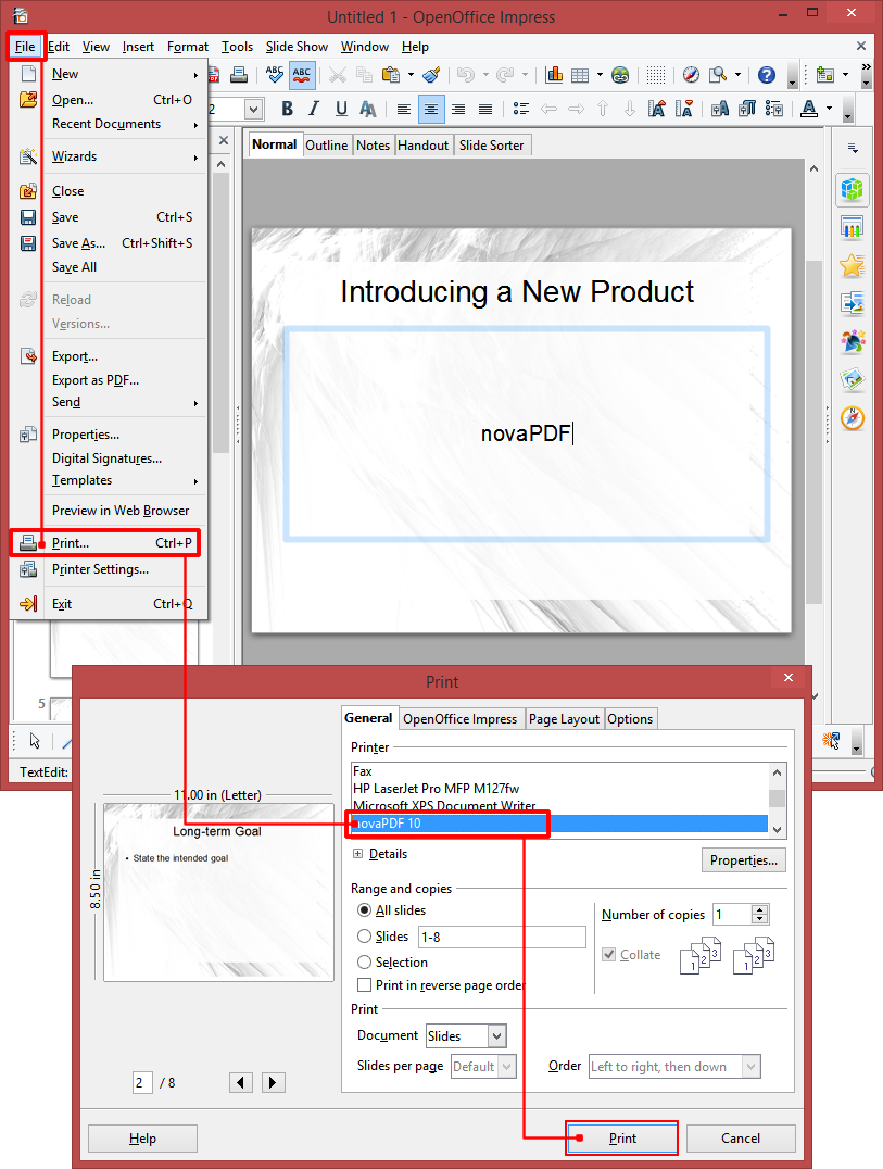 Create PDF files from OpenOffice Impress presentations - novaPDF
