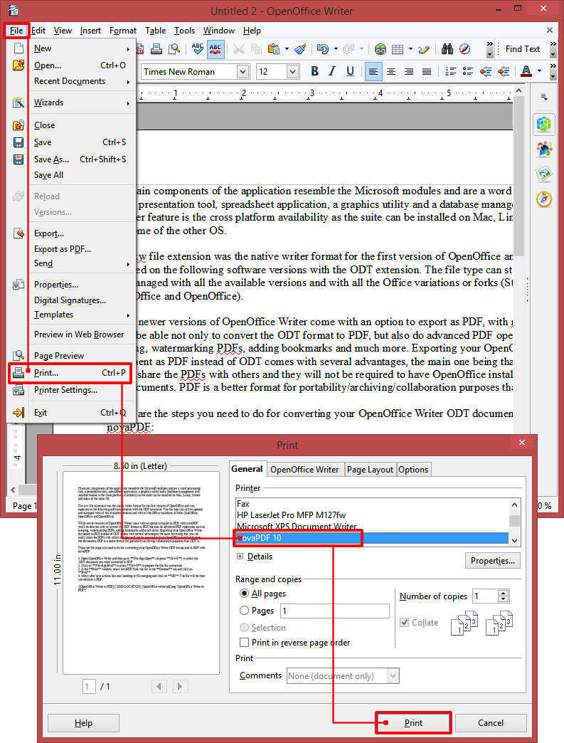 Create PDFs from OpenOffice Writer - novaPDF