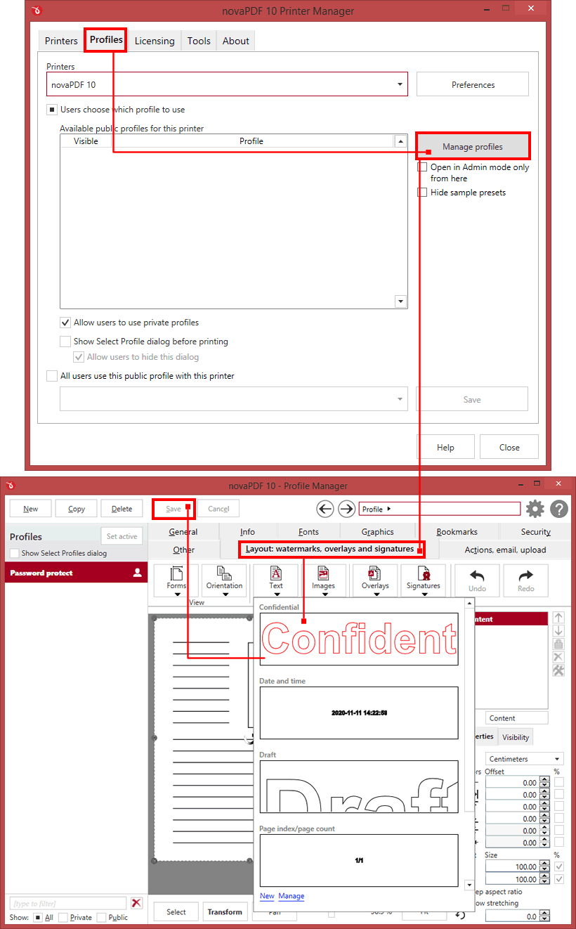 Add text watermarks in novaPDF Add text watermarks in novaPDF